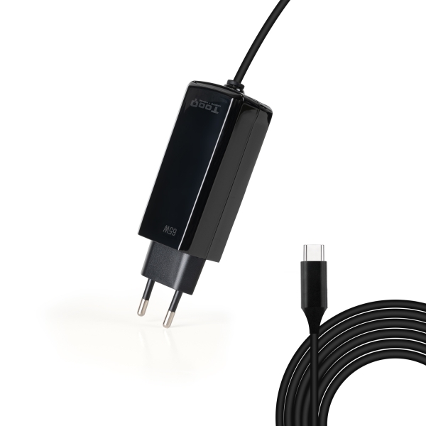 Tooq Cargador de Portatil GaN USB-C/PD 65W - Cable de 1.80m - Color Negro