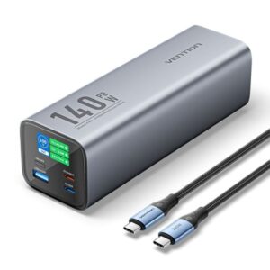 Vention Bateria Powerbank 27000mAh 140W USB (USB-C+C+A+A) - Pantalla LED - Color Gris