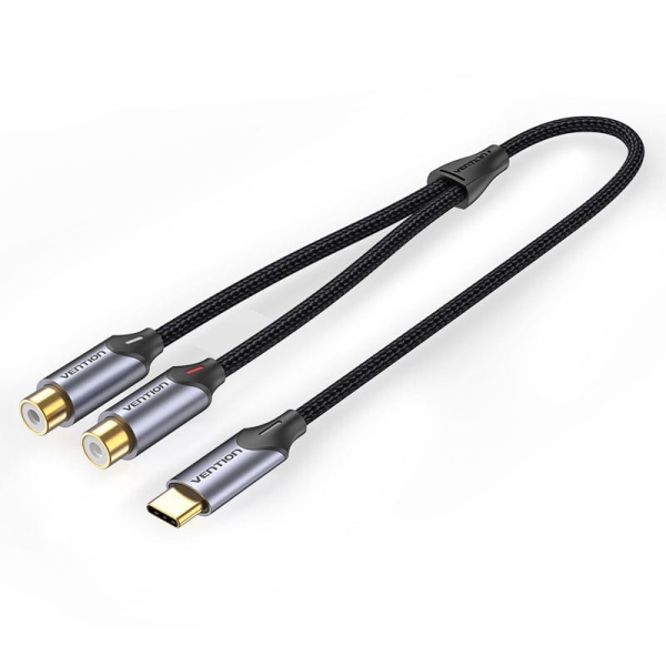 Vention Cable USB-C a 2xRCA Hembra - 0.5m - Trenzado - Color Gris