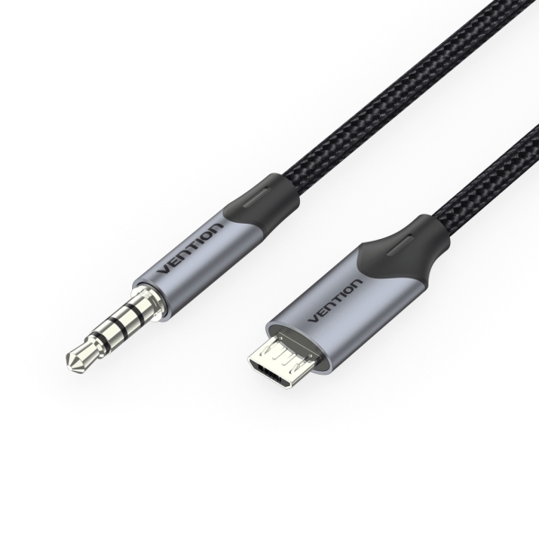 Vention Cable MicroUSB Macho a Jack 3.5 Macho - 1m - Trenzado - Color Negro