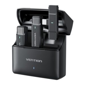 Vention Levalier Microfono Clip Inalambrico USB-C - Cancelacion de Ruido Avanzada - Bateria 30h - Rango 300m - Color Negro