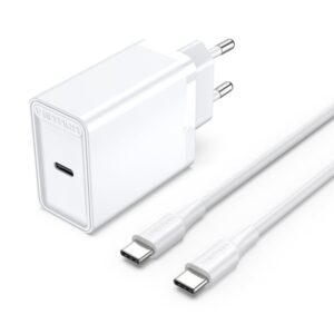Vention Cargador de Pared USB-C 25W - Cable USB-C 1m - PD3.0 - Color Blanco