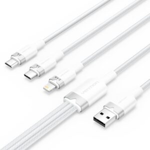 Vention Cable USB-A 2.0 a USB-C, Lightning, Micro-B 3A - 1.5m - Trenzado - Color Blanco