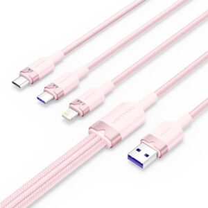 Vention Cable USB-A 2.0 a USB-C, Lightning, Micro-B 6A - 1.5m - Trenzado - Color Rosa