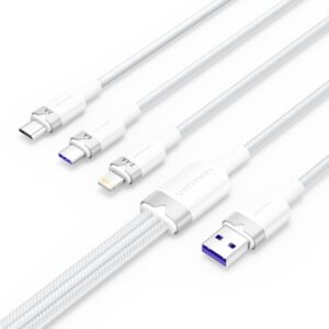 Vention Cable USB-A 2.0 a USB-C, Lightning, Micro-B 6A - 1.5m - Trenzado - Color Blanco