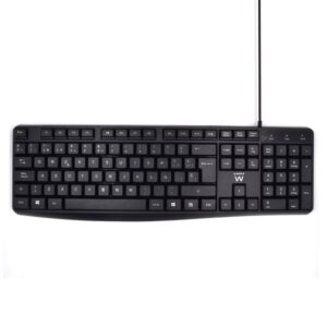 Ewent Teclado con Cable de Oficina - 104 Teclas - Cable USB-A de 1.35m - Color Negro