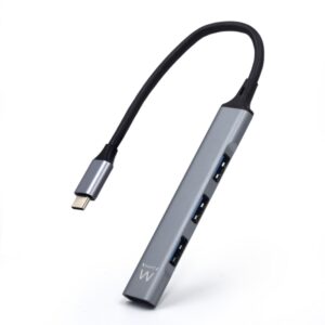 Ewent EW1145 Hub USB Tipo C - 1 Puerto USB 3.2 y 3 Puertos USB 2.0 - Diseño Compacto - Color Plata