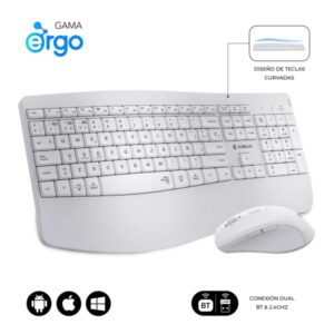 Subblim Dual Office Prowave White Pack de Teclado Ergonomico + Raton 3200dpi Inalambricos Bluetooth 5.3 y Receptor USB - Bateria Recargable - Color Blanco