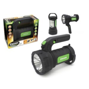 Cegasa Profesional Linterna/Foco LED 220lm - Modo Linterna, Foco y Lampara de Pie - Funciona con 3 Pilas AA (No Incluidas) - Color Negro/Verde