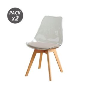Muvip Pack 2 Sillas Design D1000 - Patas Macizas de Madera - Cojin Acolchado en la Base - Color Blanco/Marron