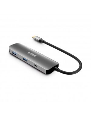 Urban Factory Hubee HUB 4 en 1- USB-C Macho - USB-A/USB-C/HDMI Hembra - 100W PD - Color Gris Metal