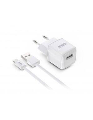 Urban Factory Powee Cargador de Pared USB-A 2.4 A/12W - Cable USB-A a USB-C de 1m - Color Blanco