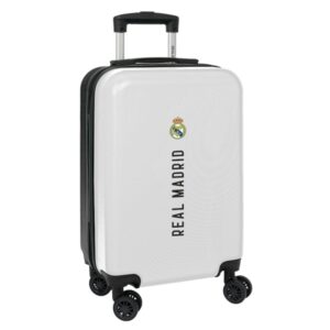 Safta Real Madrid 1ª Equipacion 24/25 Maleta con Ruedas 20" - Asa Telescopica - 4 Ruedas Giratorias - Cierre con Candado - 34.5x55x20cm - Color Blanco/Negro