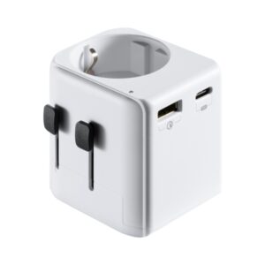 Ewent EW1472 Cargador de Viaje Universal - 1xUSB-C, 2xUSB - 15W - USA, UK, AUS, China - Color Blanco