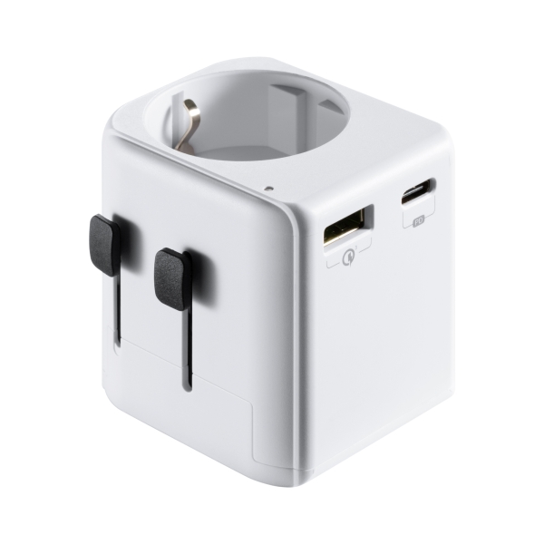 Ewent EW1472 Cargador de Viaje Universal - 1xUSB-C, 2xUSB - 15W - USA, UK, AUS, China - Color Blanco