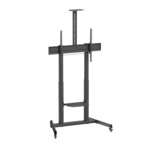 Ewent EW1591 Soporte de Suelo para Pantallas Interactivas/TV de 60 a 100" - Bandeja Multiusos - Peso Max. 120kg - Altura e Inclinacion Ajustables - Elevacion con Manivela - Ruedas - Color Negro