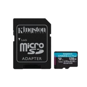 Kingston Tarjeta Micro SDXC 128GB UHS-I U3 V30 Clase 10 200MB/s Canvas Go Plus con Adaptador