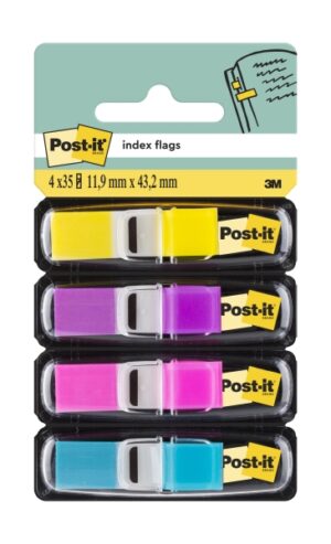 Post-It Index Pack de 4 Dispensadores con 35 Marcadores de Indice Reposicionables - Forma Rectangular - Colores Surtidos