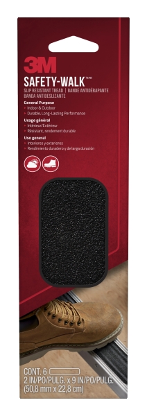 3M Safety-Walk Pack de 6 Tiras Adhesivas Antideslizantes - Uso en Interior y Exterior - 50.8mm x 228m - Color Negro