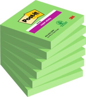 Post-It Super Sticky Pack de 6 Blocs de 90 Notas Adhesivas Reposicionables - 76x76mm - 100% PEFC - Color Verde