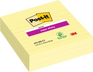 Post-It Super Sticky Pack de 3 Blocs de 70 Notas Grandes Adhesivas Reposicionables - 101x101mm - Color Amarillo Claro
