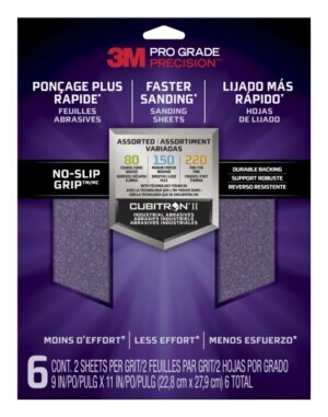 3M Pro Grade Precision Faster Pack de 6 Hojas de Lijado - Lijas de Granos Surtidas - 22.8x27.9cm - Rendimiento Superior - Reduccion de Fatiga - Color Morado