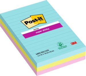 Post-It Super Sticky Pack de 3 Blocs de 90 Notas Adhesivas Reposicionables - Forma Rectangular - 101x152mm - Colores Surtidos
