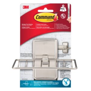 Command Jabonera de Aseo - Soporta hasta 0.9kg - Incluye 2 Tiras Adhesivas Medianas para Aseo - Color Niquel Satinado