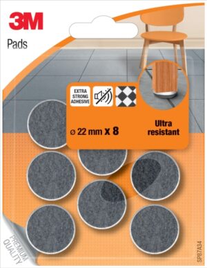 3M Pack de 8 Fieltros Adhesivos - 22mm de Diametro - Ultra Resistentes - Color Blanco y Gris