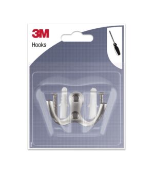 3M Gancho Doble para Atornillar de Metal - Color Gris Metalizado