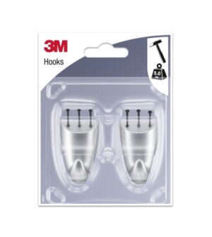 3M Pack de 2 Ganchos para Clavar - Formato M - Soporta hasta 5kg - Color Gris Metalizado