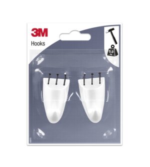 3M Pack de 2 Ganchos para Clavar - Formato M - Soporta hasta 5kg - Color Blanco