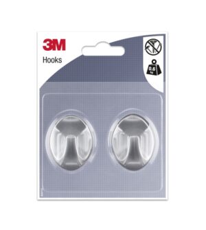 3M Pack de 2 Ganchos Adhesivos Ovalados - Formato M - Soporta hasta 0.6kg - Color Gris Metalizado