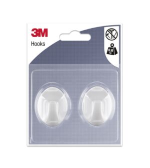 3M Pack de 2 Ganchos Adhesivos Ovalados - Formato M - Soporta hasta 0.6kg - Color Blanco