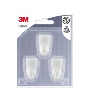 3M Pack de 3 Ganchos Adhesivos Modernos - Formato S - Soporta hasta 0.3kg - Color Blanco