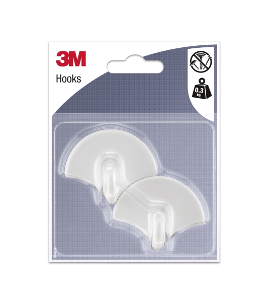 3M Pack de 2 Ganchos Adhesivos con Forma de Abanico - Soporta hasta 0.3kg - Color Blanco