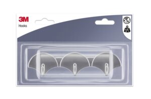 3M Ganchos Adhesivos en Barra - 3 Ganchos - Soporta hasta 1.5kg - Color Gris Metalizado