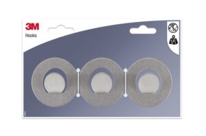 3M Ganchos Adhesivos en Barra Metalica - Barra con 3 Ganchos - Soporta hasta 1.2kg - Color Gris/Titanio