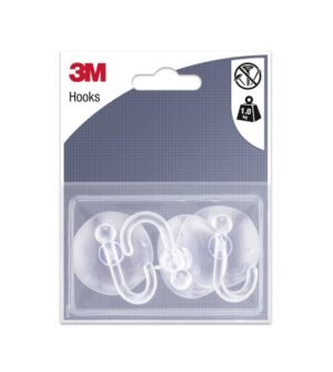 3M Pack de 3 Ganchos de Ventosa - Soporta hasta 1kg - Color Transparente