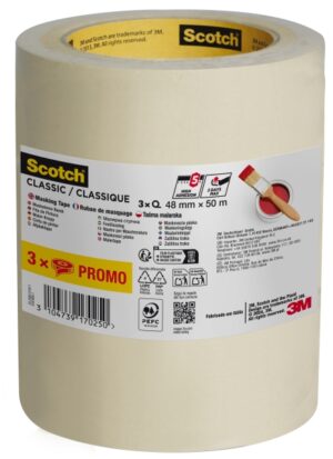 Scotch Classic Pack de 3 Cintas de Enmascarar - 48mm x 50m - 70% PEFC - Color Blanco