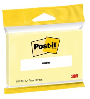 Post-It Bloc de 100 Notas Adhesivas Reposicionables - 76x127mm - 100% PEFC - Color Amarillo Claro