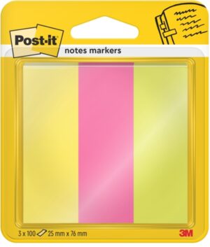 Post-It Pack de 3 Blocs de 100 Marcadores Reposicionables - Forma Rectangular - Colores Surtidos