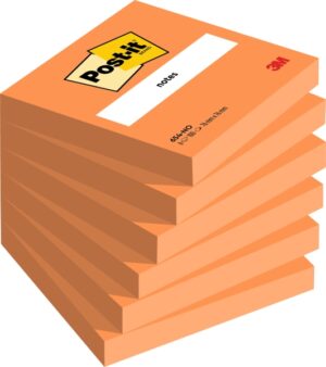Post-It Pack de 6 Blocs de 100 Notas Adhesivas Reposicionables - Forma Cuadrada - 76x76mm - Color Naranja