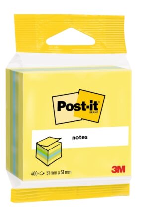 Post-It Cubo de 400 Notas Adhesivas Reposicionables - Forma Rectangular - 51x51mm - Colores Surtidos