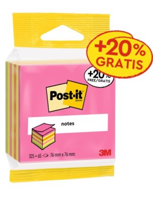 Post-It Cubo de 400 Notas Adhesivas Reposicionables - Forma Cuadrada - 76x76mm - Colores Surtidos