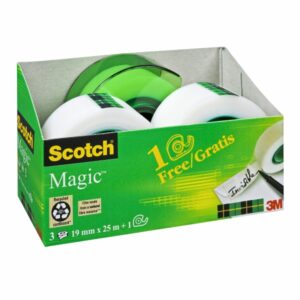 Scotch Magic Pack de 3 Cintas Adhesivas Invisible - 19mm x 25m - Dispensador Gratis - Color Transparente