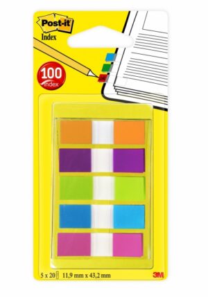 Post-It Index Pack de 5 Dispensadores con 20 Marcadores Reposicionables - 12 Packs por Tira - 2 Tiras por Paquete - Colores Surtidos