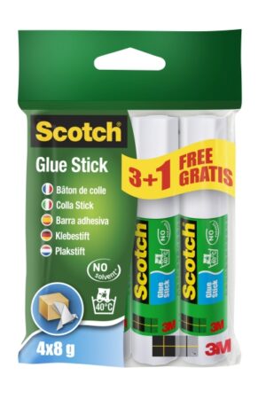 Scotch Pack de 4 Pegamentos en Barra Adhesivo Solido - 8gr por Unidad - Promocion 3 Barras + 1 Gratis - Color Transparente