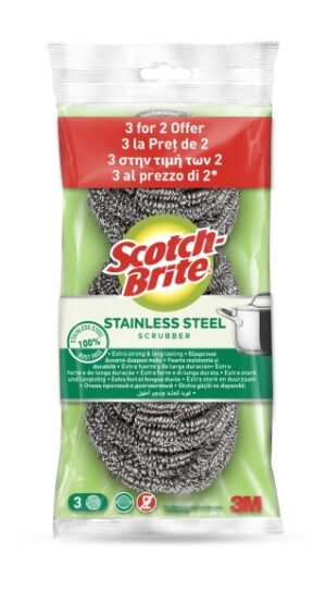 Scotch-Brite Pack de 3 Estropajos de Acero Inoxidable - Promocion 2 + 1 Gratis - Color Gris Metalizado
