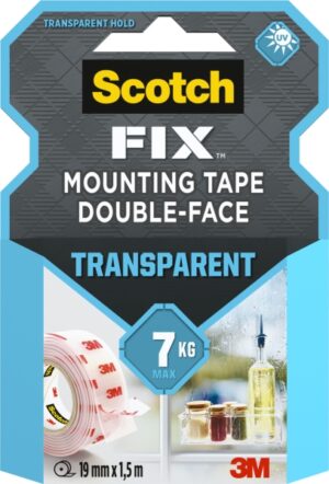 Scotch-Fix Cinta de Montaje de Doble Cara Transparente - 19mm x 1.5m - Color Transparente